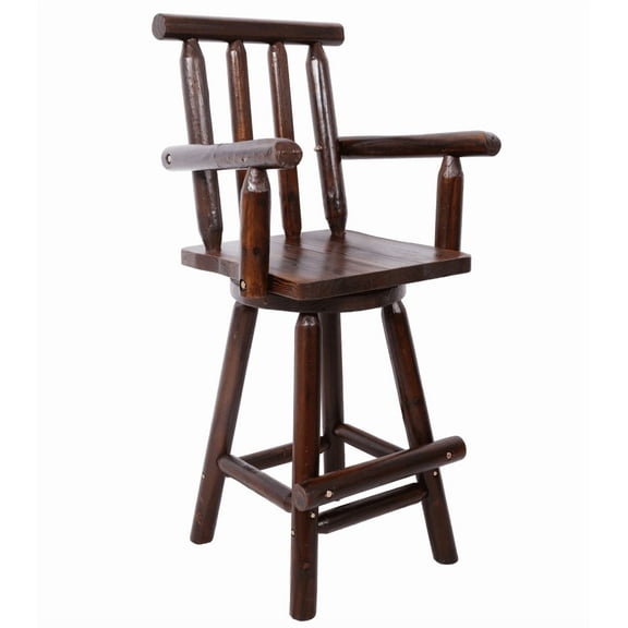 Rustic Fir Wood Bar Stool with Footrest & Wide Armrest, Brown