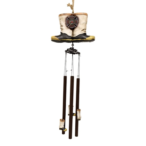 Rustic Fire Department Fireman Boots Large Resonant Patio Spiral Wind Chime
