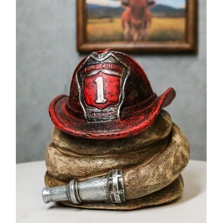 Rustic Fire Fighter Station 1 Fireman Hat And Hose Money Coin Savings Piggy Bank
