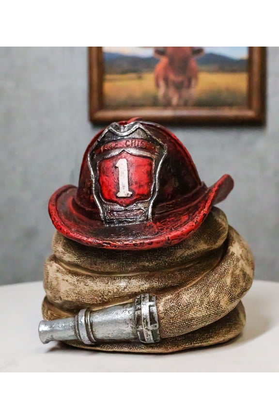 Rustic Fire Fighter Station 1 Fireman Hat And Hose Money Coin Savings Piggy Bank
