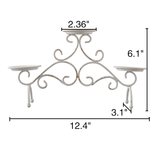 Rustic Fireplace Candelabra Candle Holder, 3 Arm Metal Pillar Candle Holders, Shabby Chic White Candle Holder for Mantel Decor, Scroll Candle Stand for Home, Wedding, Christmas, Thanksgiving