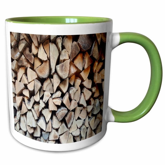 3drose, Rustic Firewood Cut Stacked Side View, 15oz Two-tone Green Mug