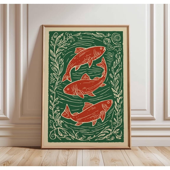 Rustic Fish Folk Coastal Cottagecore Wall Art Print, Eye Catching Coastal Theme For Home, Office And Gallery Wall Decor