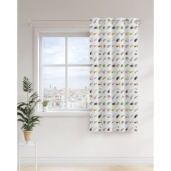 Rustic Fish Hook Curtains 36 inches Long for Living Room Bedroom Minimalist Colored Fishing Bait Modern Art Sliding Door Sheer Curtains Light Filtering Curtain 1 Panel Grommet Window Drape