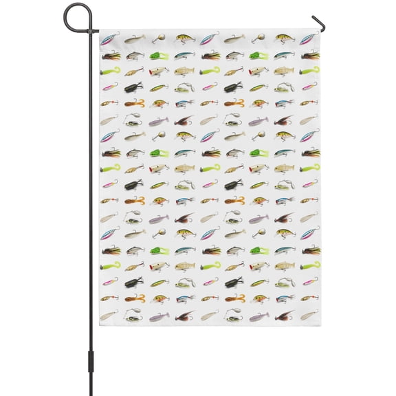 Rustic Fish Hook House Flag 28 x 40 Inches, Minimalist Colored Fishing Bait Modern Art Weather Proof Outdoor Patio Flags Double Sided Small House Decoration for Yard Lawn Outside Home