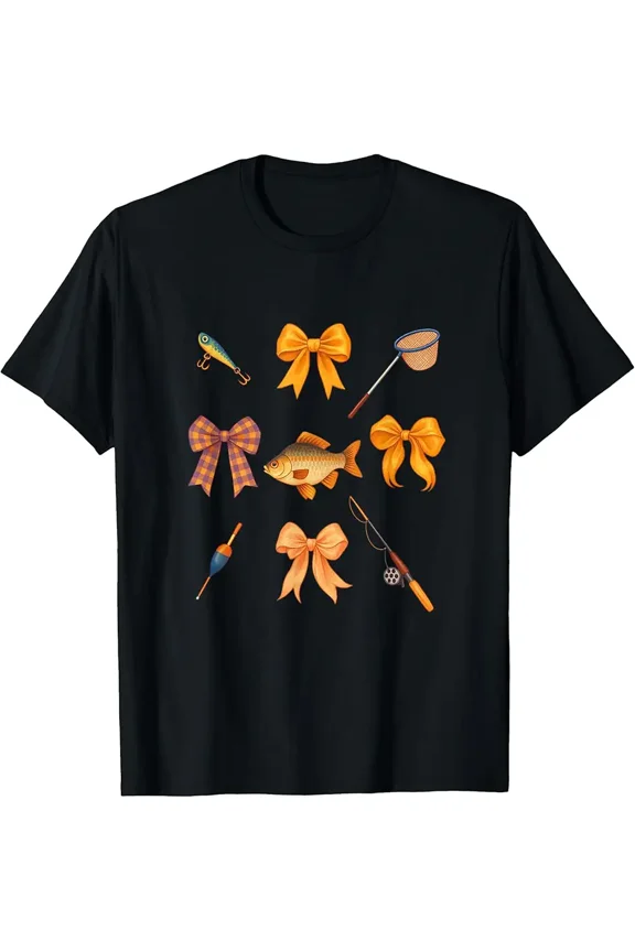 Rustic Fishing Lure and Bows Graphic for Women Angler Gift Short Sleeve Casual T-Shirt