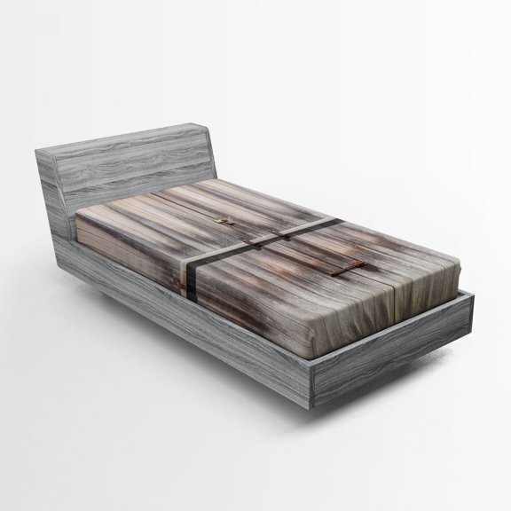 Ambesonne Retro Fitted Sheet, Wooden Oak Country Door Retro, Twin Size, Brown