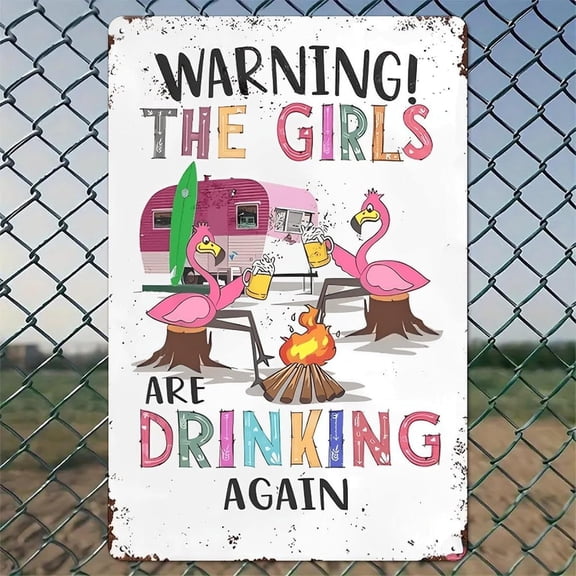 Rustic Flamingo Campfire Aluminum Wall Art Tin Sign 8x12 Vintage Indoor Outdoor Decor for Home Office Cafe Yard Garden