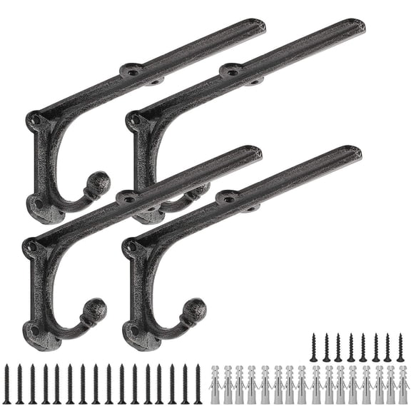 Rustic Floating Shbracket 8 Inch Cast Iron Brackets For Wall Shelving Heavy Duty Supports Decorative Shelves With Hooks 4 Pack