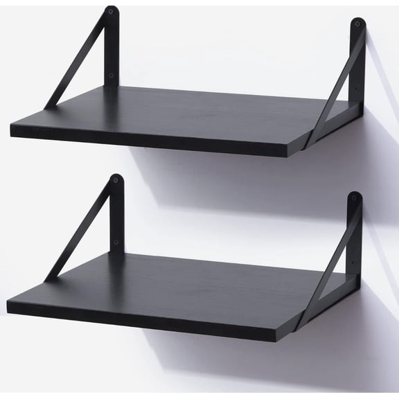 Rustic Floating Shelves, 17x12 Inch Deep Wood Wall Shelves, Heavy Duty Black Brackets, 40 lbs Capacity