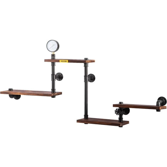 Rustic Floating Shelves with Metal Pipes, 4-Tier Wall Mounted Shelf for Bar, Farmhouse, Living Room, DIY Storage, 51x25x9 Inch