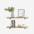 thumbnail image 1 of Rustic Floating Wall Shelves, Premium Solid Natural Wood with Industrial Pipe Brackets, Set of 2, Made in USA (Brown, 18Wx8D), 1 of 9