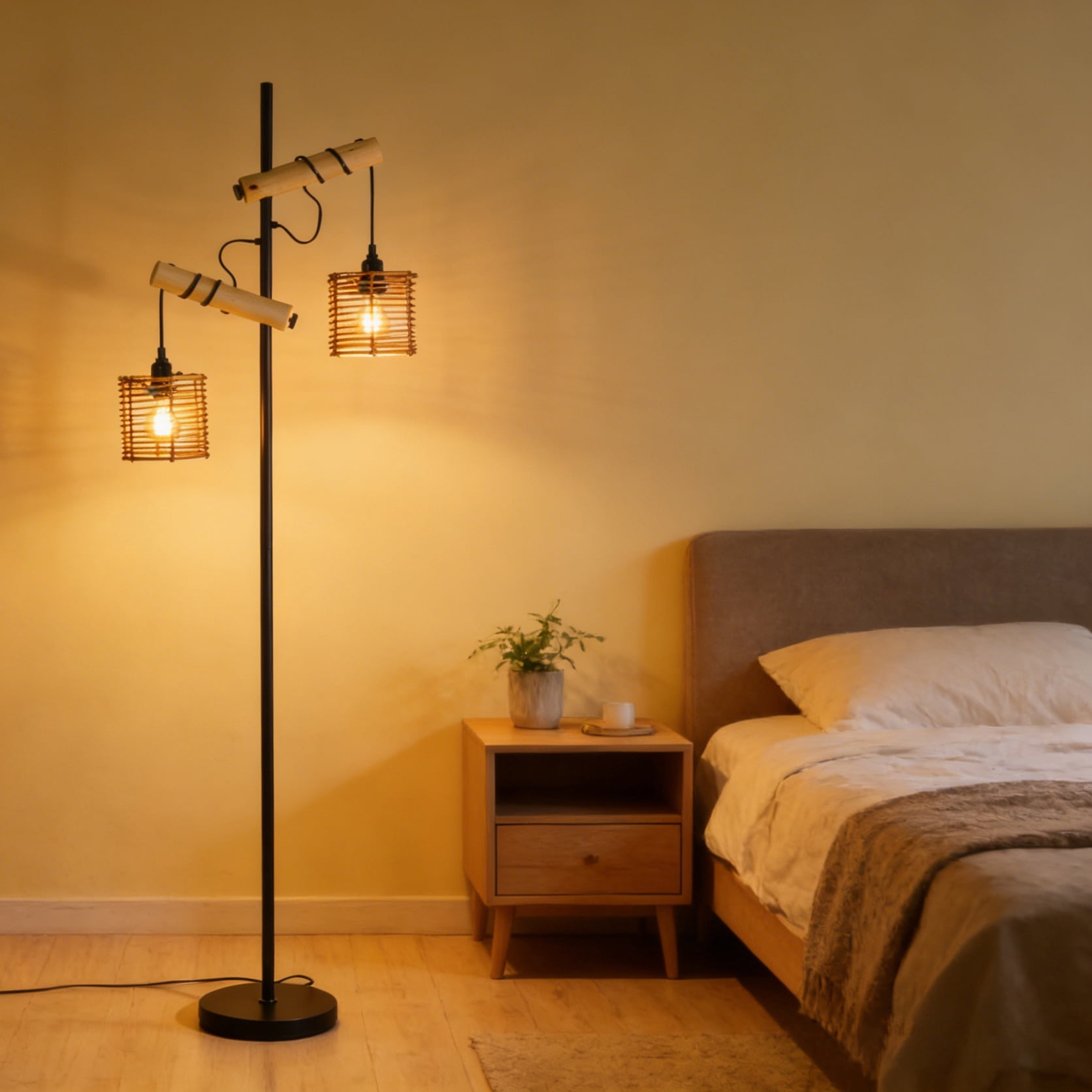 Rustic Floor Lamp for Living Room - Newly Upgraded Heavy-Duty Base Farmhouse Floor Lamp with 2 Country Vintage Reading Light