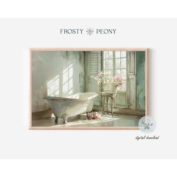 Rustic Floral Bathtub Art Print, Vintage Wall Decor, Sunlit Floral Bathroom Art, Wall Art, Modern Wall Decor, 8x12 UNFRAMED