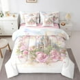 thumbnail image 1 of Rustic Floral Bedding 7 Pcs King Size Blue Castle Print Bed in a Bag Princess Themed Decor Bedding Set with Comforter Nature Pink Flowers Bed Set Cute Romantic Themed Sheet Set, 1 of 5
