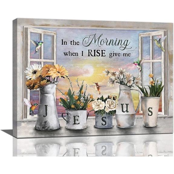 Rustic Floral Bedroom Wall Art Farmhouse Yellow Flower Daisy Sunflower Pictures Wall Decor Botanical Hummingbird Canvas Prints Artwork Painting Home Decoration for Kitchen Bathroom Framed 12"x16"