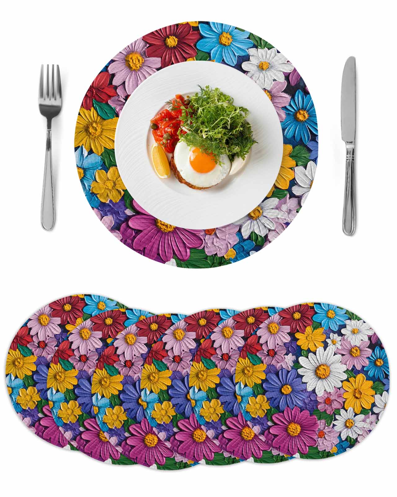 Rustic Floral Bright Wildflowers Pattern Round Table Placemats set of 6 ...