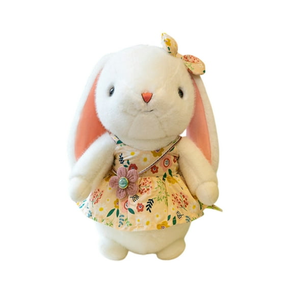 Rustic Floral Bunny Plush Toy Dress Doll with Flower Pattern Comforting Soft Stuffed Animal Gift