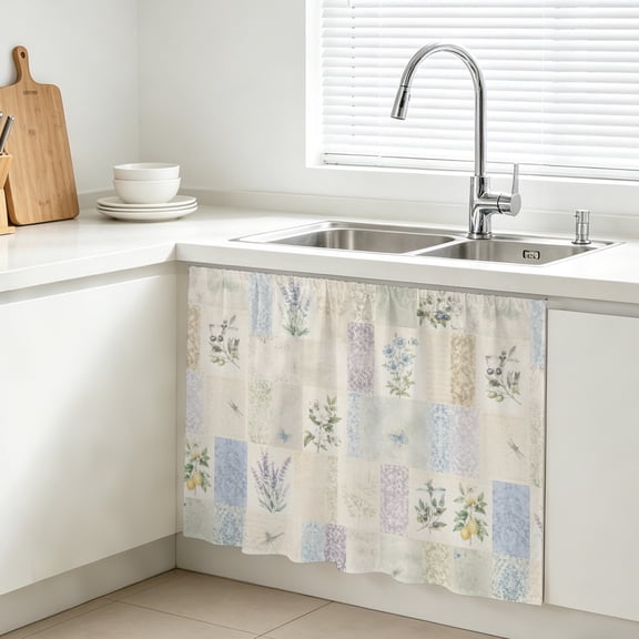 Rustic Floral Cabinet Curtains for Kitchen 11"W x 13"L, Garden Flower Lavender Shabby Chic French Country Vanity Cabinet Curtains Magic Tape Short Curtain Decor Privacy Panel for Bathroom Laundry