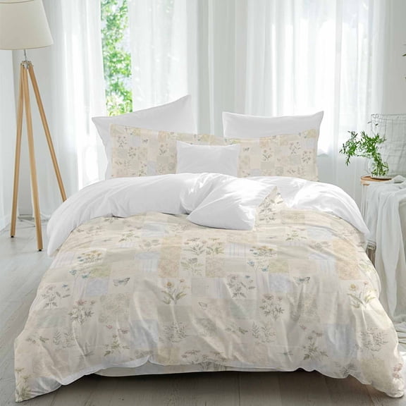 Rustic Floral Comforter Set Twin Size, Garden Rosebud Flower Shabby Chic French Country Soft Bedding Set for Man Woman, 4 Pieces Duvet Cover Set with Fitted Sheet, 2 Pillowcases