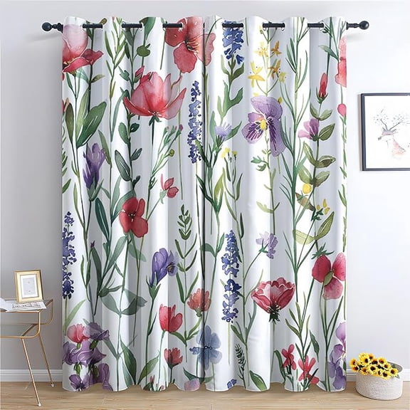 Rustic Floral Curtains, Colorful Wildflower Blackout Curtains for Bedroom, Spring Garden Window Curtains, Watercolor Floral Curtains for Living Room, Grommet Drapes 26"W x 63"L (Pack of 2)