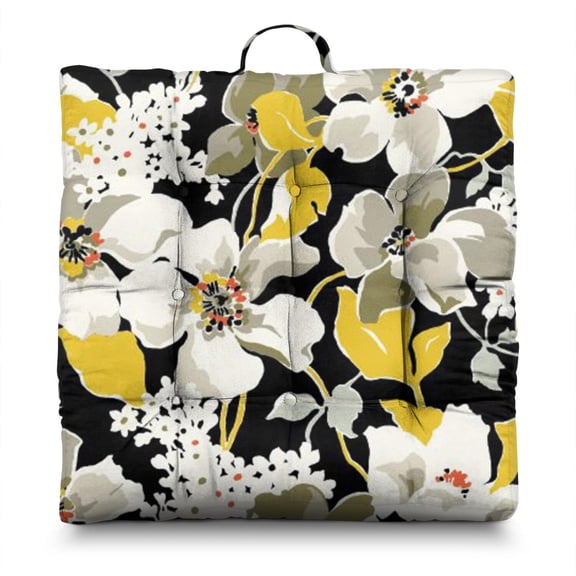 Rustic Floral Cushion 22x22 Inch Meditation Pillow, Wildflower & Hummingbird Illustration, Lightweight for Lounge