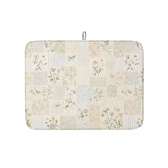 Rustic Floral Dish Drying Mat 18x24 inch Garden Rosebud Flower Shabby Chic French Country Super Absorbent Microfiber Dish Drying Pad for Kitchen Countertops Sink Dish Drainer Racks 1 Pack