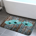 thumbnail image 1 of Rustic Floral Flannel Bath Mats Rugs, Farmhouse Teal Flowers Old Brown Wooden Plank Country Bathroom Mat, Vintage Fashion Bathroom Rug, 17 X 29 in, 1 of 3