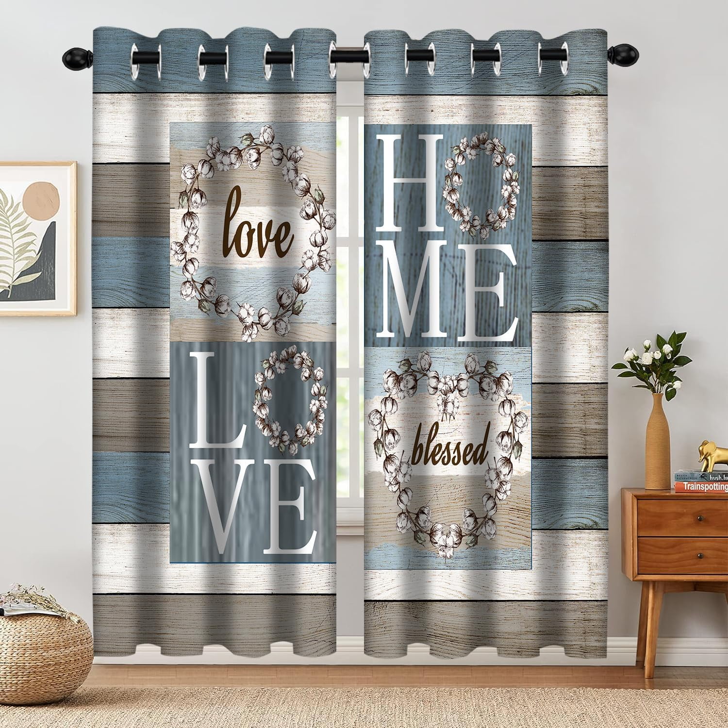 Rustic Floral Flower Sweet Love Home Blackout Curtains, Farmhouse