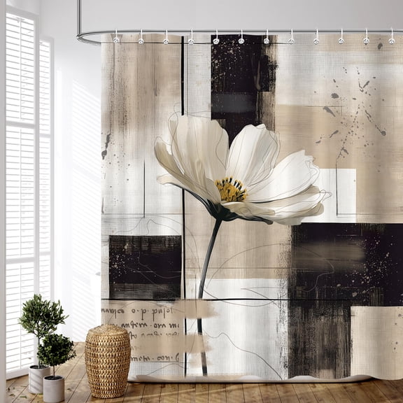 Rustic Floral Flower Sweet Love Home Fabric Shower Curtain, Farmhouse Country Vintage Wood Plank Cotton Shower Curtains for Bathroom Decor, Waterproof Polyester Durable with 12 Hooks,72x72