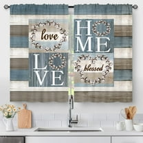 Rustic Floral Flower Sweet Love Home Kitchen Curtains, Farmhouse Country Vintage Wood Plank Door Small Short Cafe Window Curtain Over Sink Dining Room Decor Rod Pocket Drapes 2 Panels 36"x28" Inch