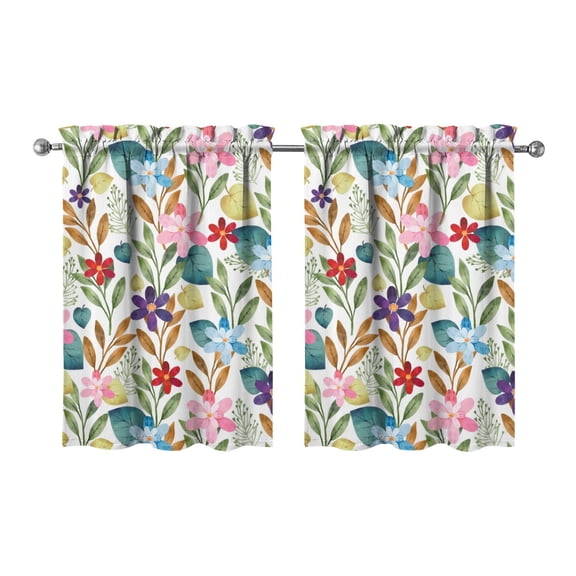 Rustic Floral Kitchen Curtains 2 Pack - 27.5x36 Inch Farmhouse Floral and Bee Print, Semi-Sheer Tier Curtains with Rod Pocket