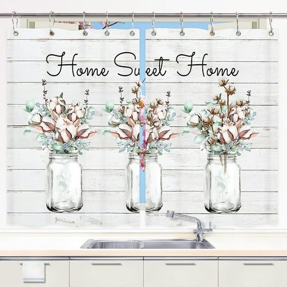Rustic Floral Kitchen Curtains, Rustic Country Spring Floral Kitchen Curtains Farm Wooden Kitchen Curtains Valance, Window Treatment Valances for Bedroom Bathroom Laundry Room 2 Panels 27.5 x 39 Inch