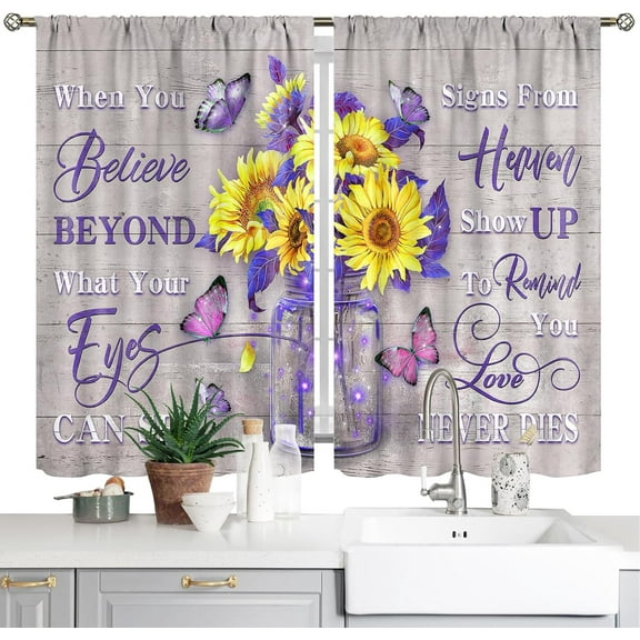 Rustic Floral Kitchen Curtains Sunflowers Inspirational Small Short Cafe Window Curtains Floral Summer Short Tier Curtain for Kitchen Rural Wood Texture Theme Decor for Bedroom Living Room 26"x36"