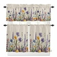 thumbnail image 1 of Rustic Floral Kitchen Curtains and Valances Set, Rod Pocket Curtains Tier for Bedroom Living Room 24 Inch Length, Seasonal Daisy Lavender Colorful Wildflowers Kitchen Curtains for Window 3 Piece Set, 1 of 6