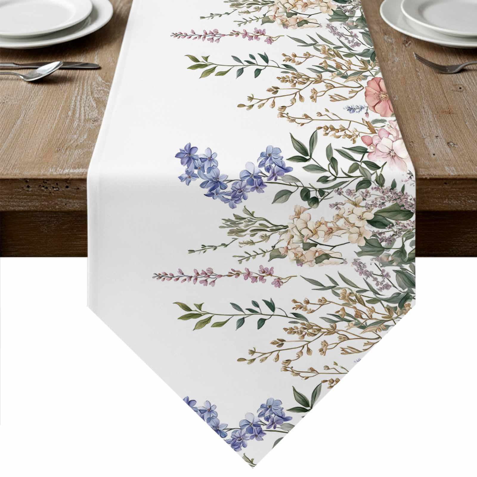Linken Roo Rustic Floral Leaves Table Runner Linen Burlap Table Runner 90 Inches ...