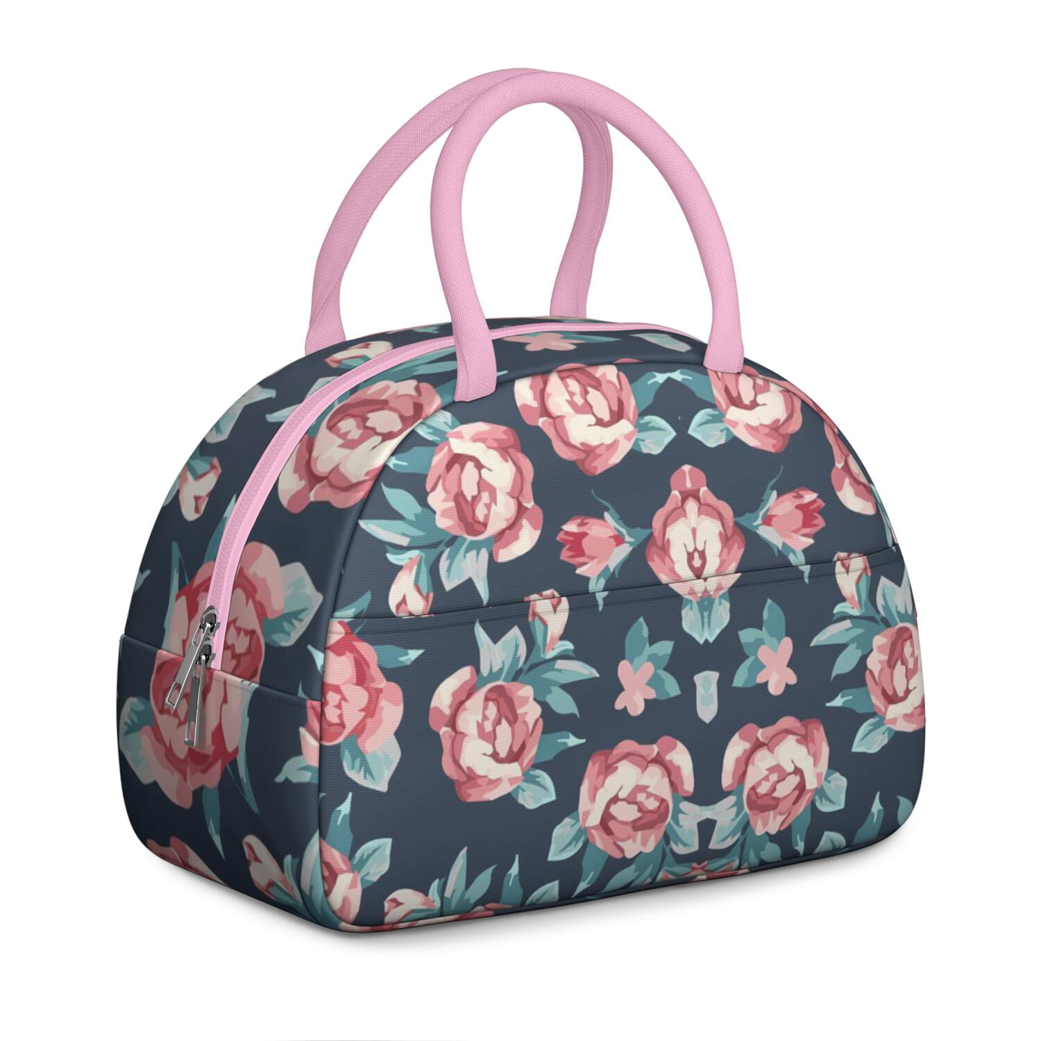 Rustic Floral Lunch Bag – Vintage Bloom Pattern Tote for Women with Insulated and Leakproof Lining, Ideal for Outdoor Meals