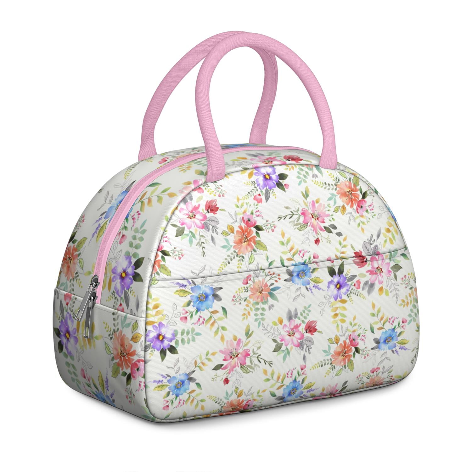 Rustic Floral Lunch Bag – Vintage Bloom Pattern Tote for Women with Insulated and Leakproof Lining, Ideal for Outdoor Meals
