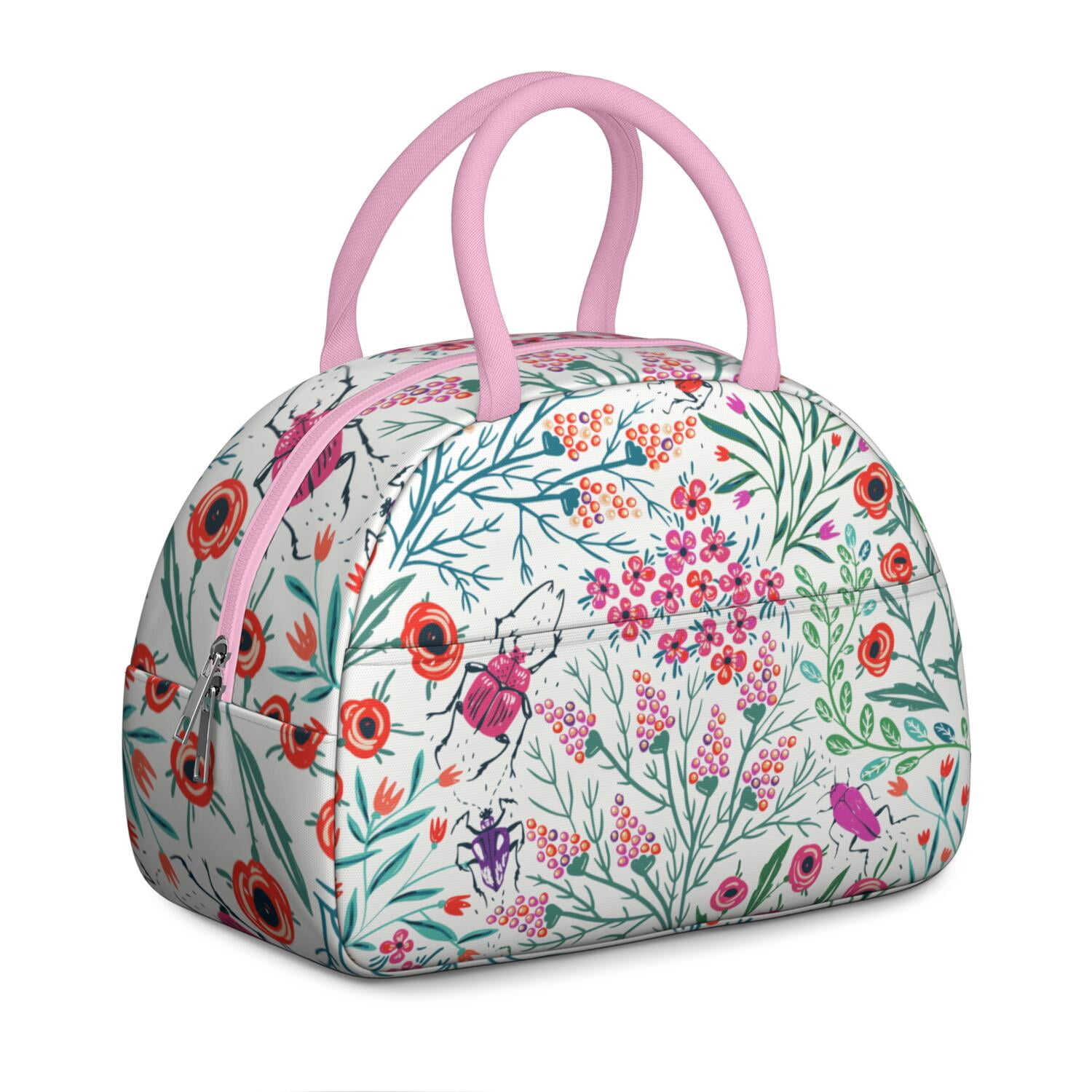 Rustic Floral Lunch Bag – Vintage Bloom Pattern Tote for Women with Insulated and Leakproof Lining, Ideal for Outdoor Meals