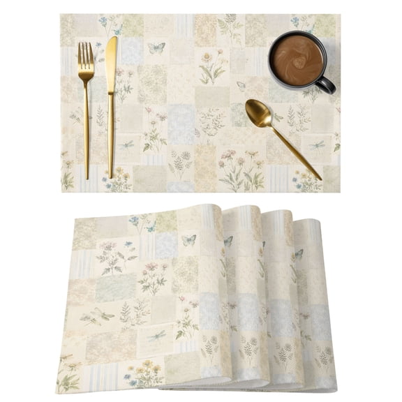 Rustic Floral Placemats Set of 2, Garden Rosebud Flower Shabby Chic French Country Non-Slip Place Mats Washable Table Mats for Kitchen Dining Table Decorations Indoor/Outdoor