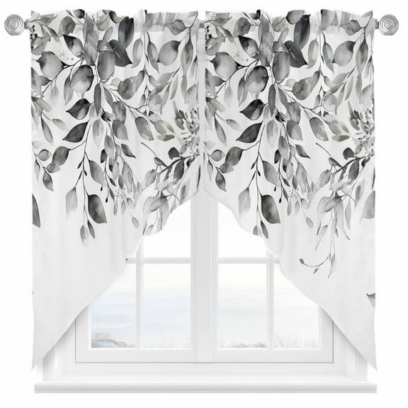 Rustic Floral Plant Swag Valances for Windows 2 Pack Pastoral Grey Eucalyptus Leaves Swag Kitchen Curtains 36 Inches Long Rod Pocket Short Window Treatment for Kitchen Bathroom 28"x36"