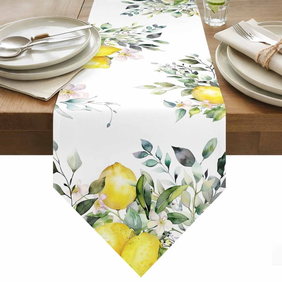 Rustic Floral Plant Table Runner 36 Inches Long Green Eucalyptus Leaves Sage Lemon White Table Runners for Dining Room Tabletop Dresser Scarf Home Party Banquet Wedding Holiday Decoration