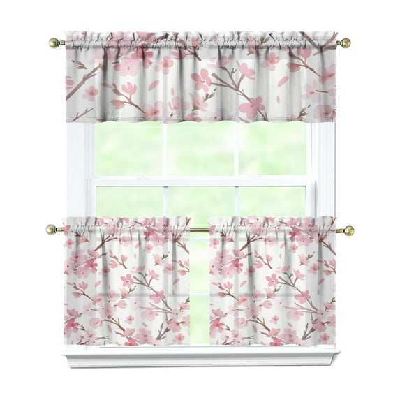 Rustic Floral Print Curtains 24 Inch - 3 Panel Vintage Country Set with Bohemian Wildflowers, Rod Pocket Window Treatment