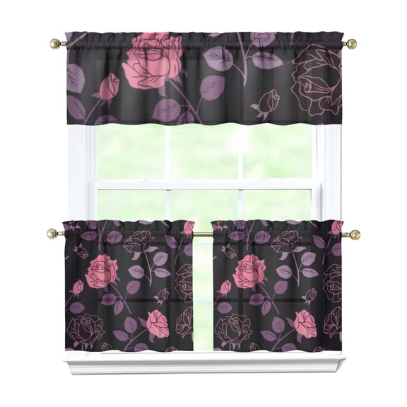 Rustic Floral Print Curtains 24 Inch - 3 Panel Vintage Country Set with Bohemian Wildflowers, Rod Pocket Window Treatment