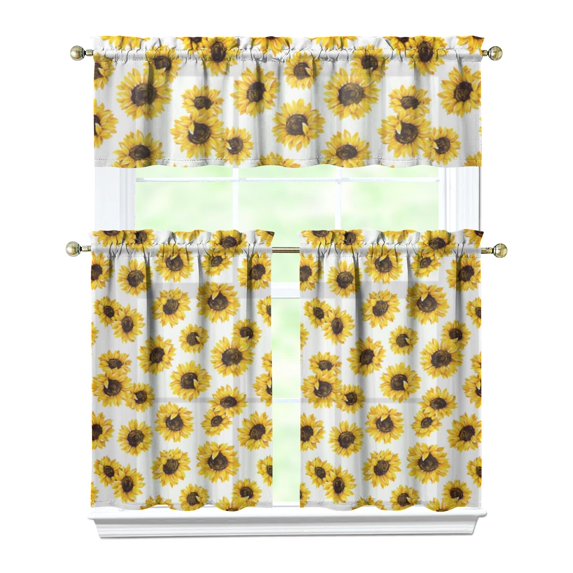 Rustic Floral Print Curtains 36 Inch Short - 3 Panel Vintage Country Set with Bohemian Wildflowers, Rod Pocket