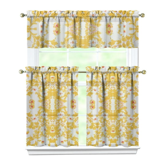 Rustic Floral Print Kitchen Curtains 3-Piece Set Rod Pocket Window Treatment
