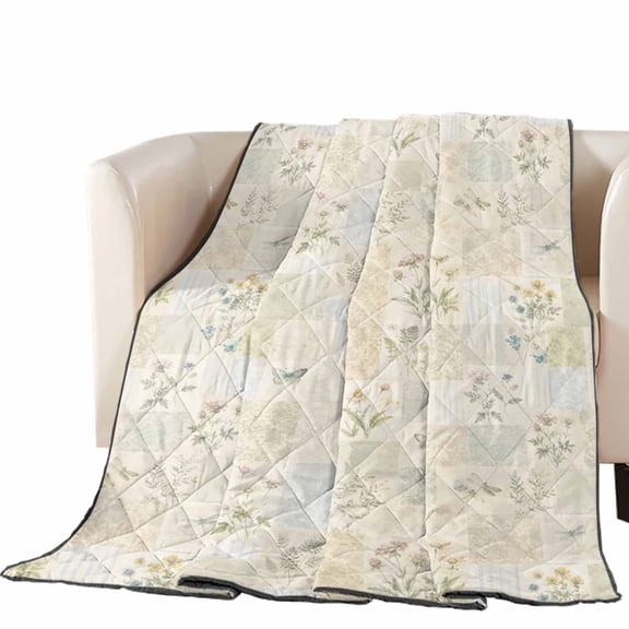 Rustic Floral Quilted Comforters Cooling Blanket Oversized King Size, Garden Rosebud Flower Shabby Chic French Country Cold Comfort for Hot Sleepers Lightweight Air Conditioning Quilt Blanket for Bed