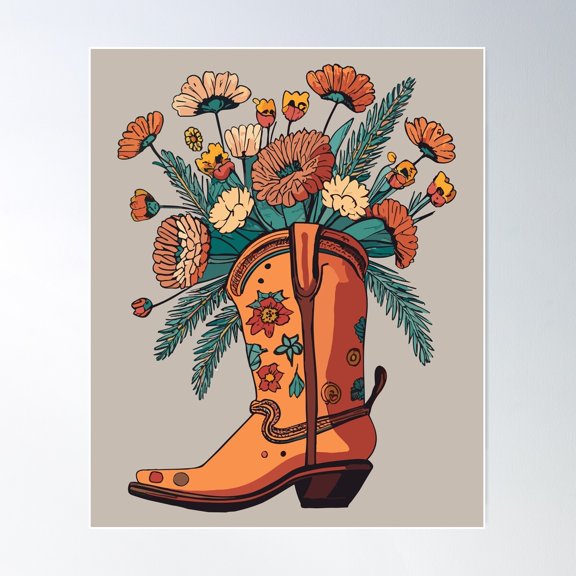 Rustic Floral Rodeo Boots Poster Wall Art, Modern Wall Decor For Living Room Bedroom, 16x24 UNFRAMED