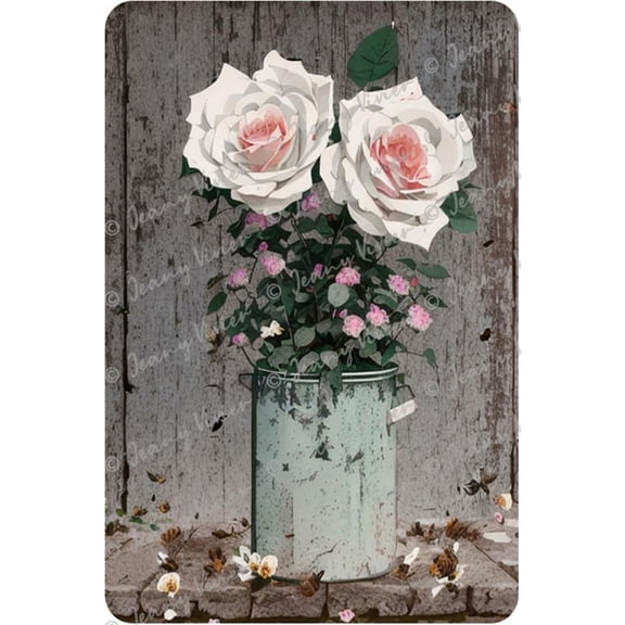Rustic Floral Rose Metal Sign Rustic Farmhouse Kitchen Wall Art Pink Rose Painting Country Theme Decor Floral Poster Home Wall Art Picture for Bedroom Living Room 5.5x8 Inch