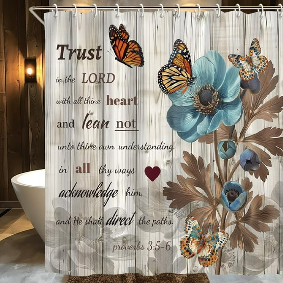Rustic Floral Shower Curtain Bible Verse Shower Curtains for Bathroom Vintage Inspirational Quote Farmhouse Shower Curtain Set with Hooks Waterproof Polyester Fabric-72"W x 84"L (Pack of 1)